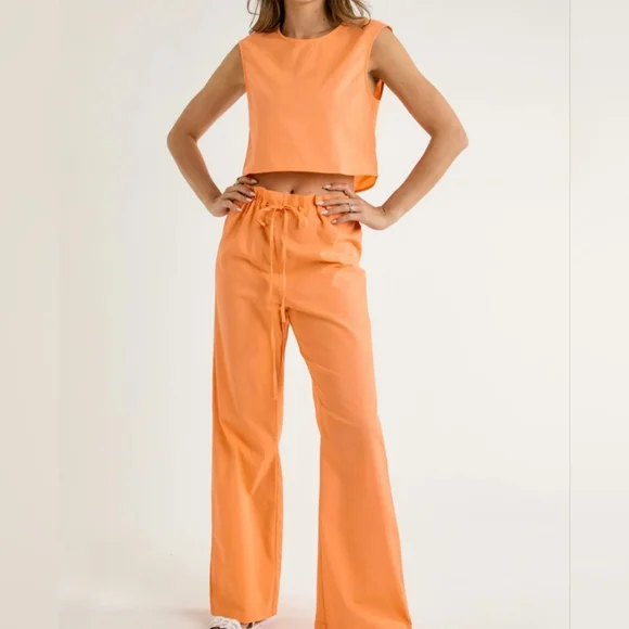 #431 🛑S,M,L BOHO CHIC WIDE LEG PANTS & CROP TOP 2pc SET - Picture 2 of 8